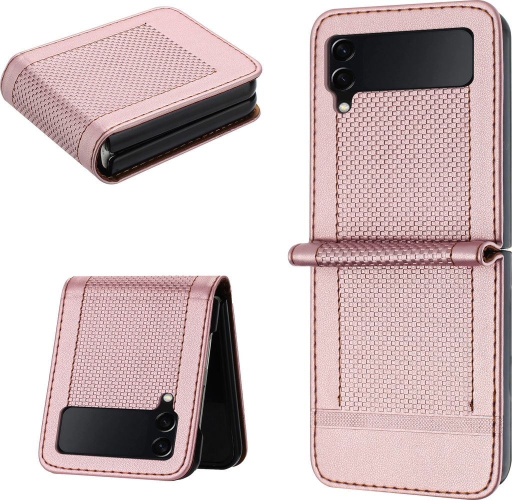 Handyhülle für Samsung Galaxy Z Flip 4 5G Leder Flip Klappbare Schutzhülle mit Standfunktion Pink