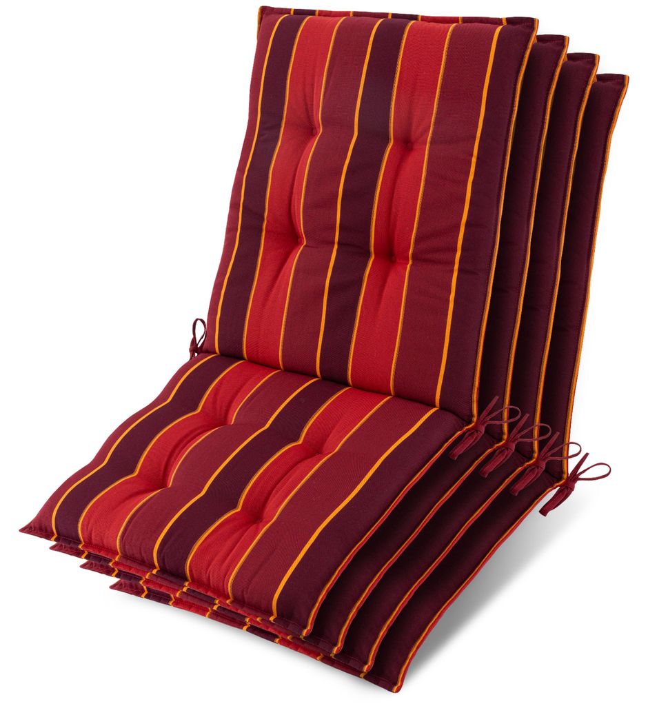 Beautissu 4er Set Niedriglehner Auflage Sun-NL 100x50x8cm Rot-Gestreift