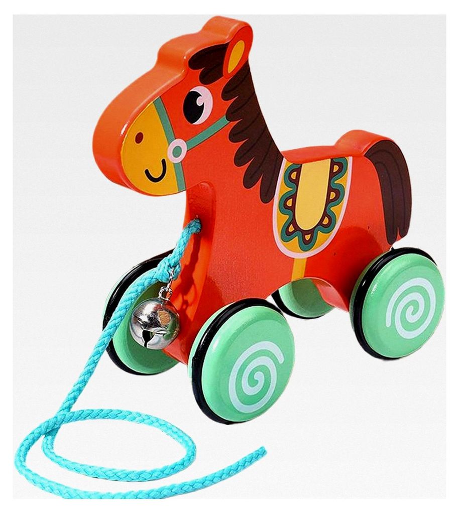 Holzspielzeug für Babys, Ziehspielzeug in Pferdeform mit Glöckchen, bidirektionales Kleinkinderspielzeug mit Anti-Rutsch-Rädern, entwicklungsfö...