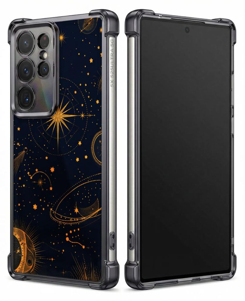Personalisierte Hülle mit Bild für Samsung Galaxy S25+ Elektroplattiert TPU Stoßdämpfer Handyhülle mit Goldene Sterne, Planeten, Umlaufbahnen,...