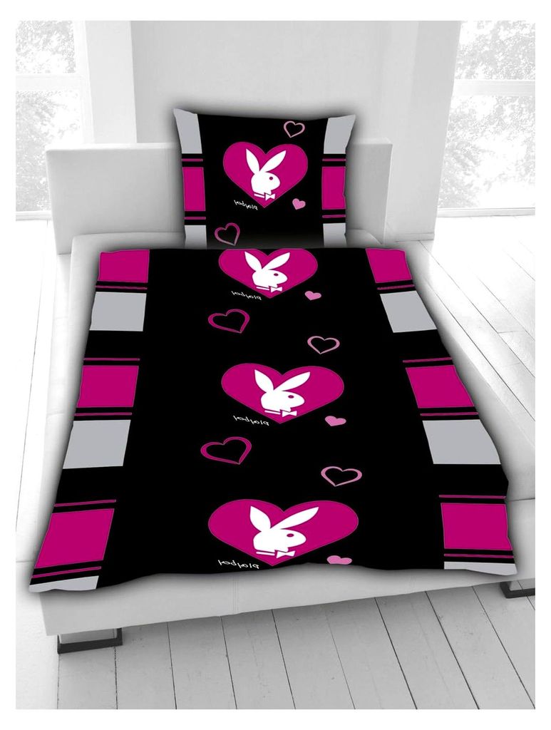 Playboy Bettwäsche Playboy Bunny Herzen Liebe Partner 100% Baumwolle Reißverschluss NEU - All-In-One-Outlet-24 - (135 x 200 cm)