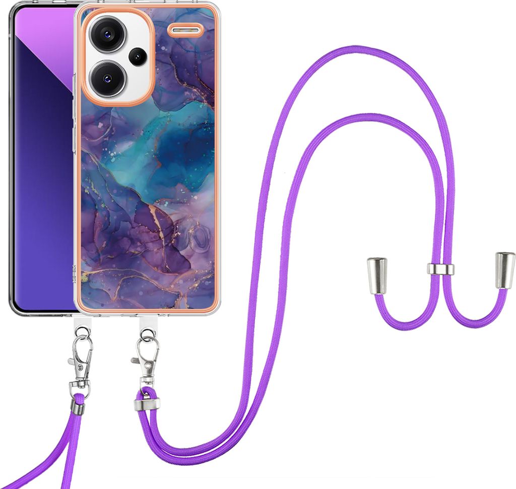 Handykette Hülle für Xiaomi Redmi Note 13 Pro+ 5G Muster TPU Schutzhülle mit verstellbarem Tragegurt Dunkelblau