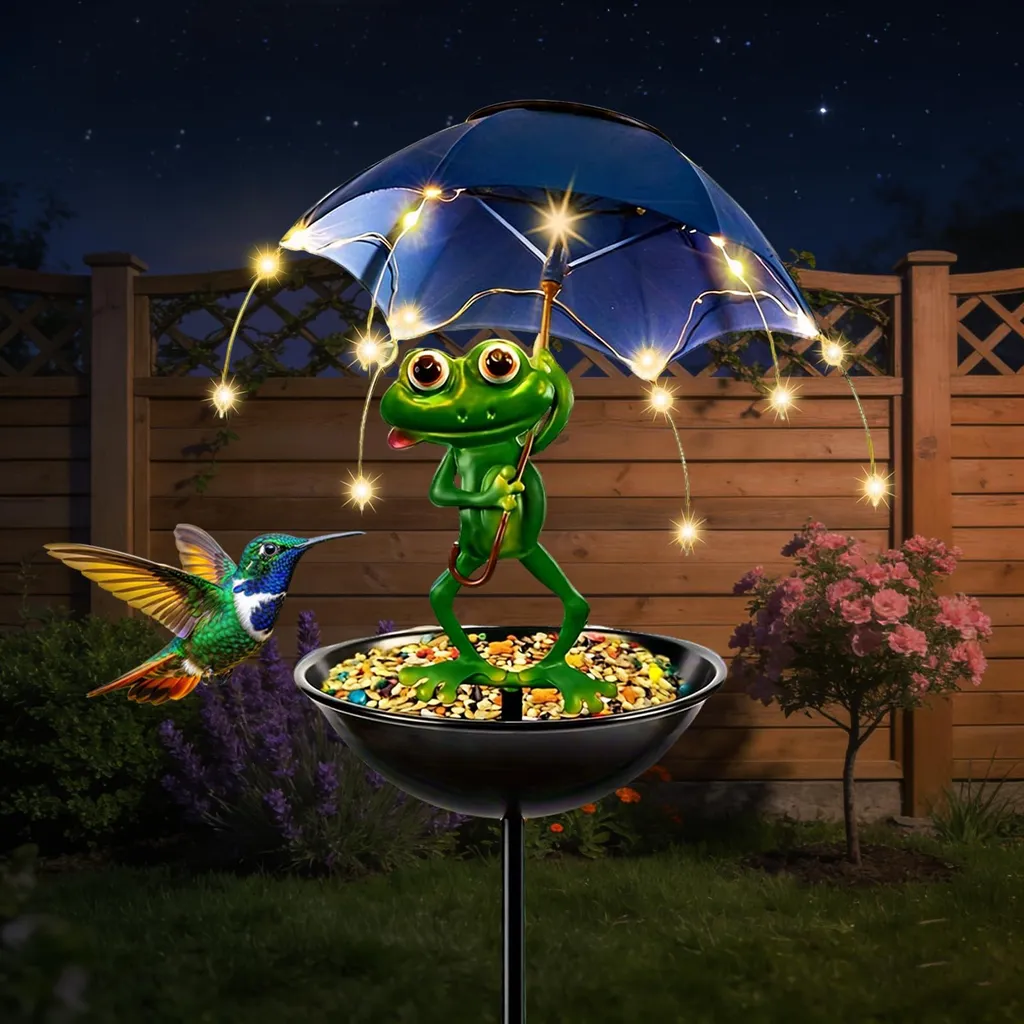 Statuette Grenouille Mangeoire Solaire et Lampe de Jardin Design