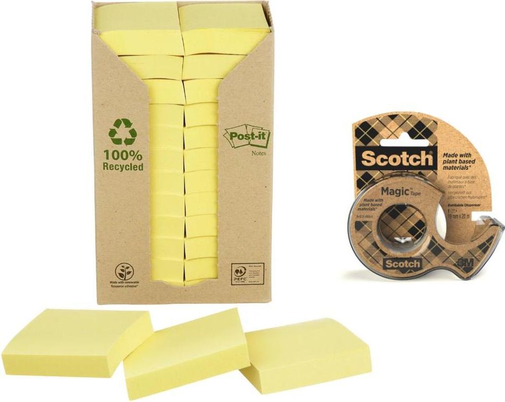Scotch Magic Klebeband 19mm×20 m + Post-it Recycling Notes Gelb