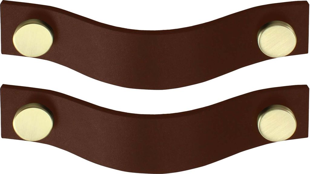Natural Goods Berlin Möbelgriff RIEMEN, Möbelknopf, Schrankgriff, Knauf für Schublade und Tür, Braun, Gold (gebürstet), 2 Stück