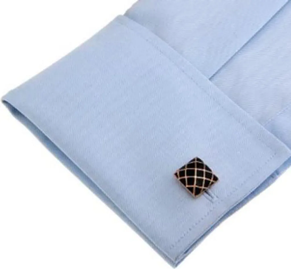 Boutons de manchette motif treillis doré - Finition haut de gamme 18mm