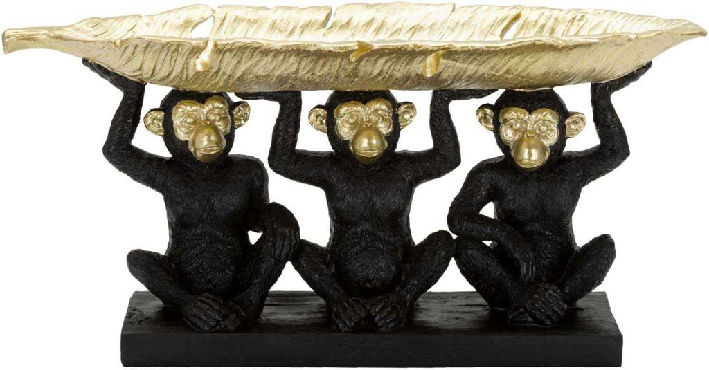 Mauro Ferretti Dekofigur Affen-Trio mit Blattschale 43x15,7x20 cm schwarz gold