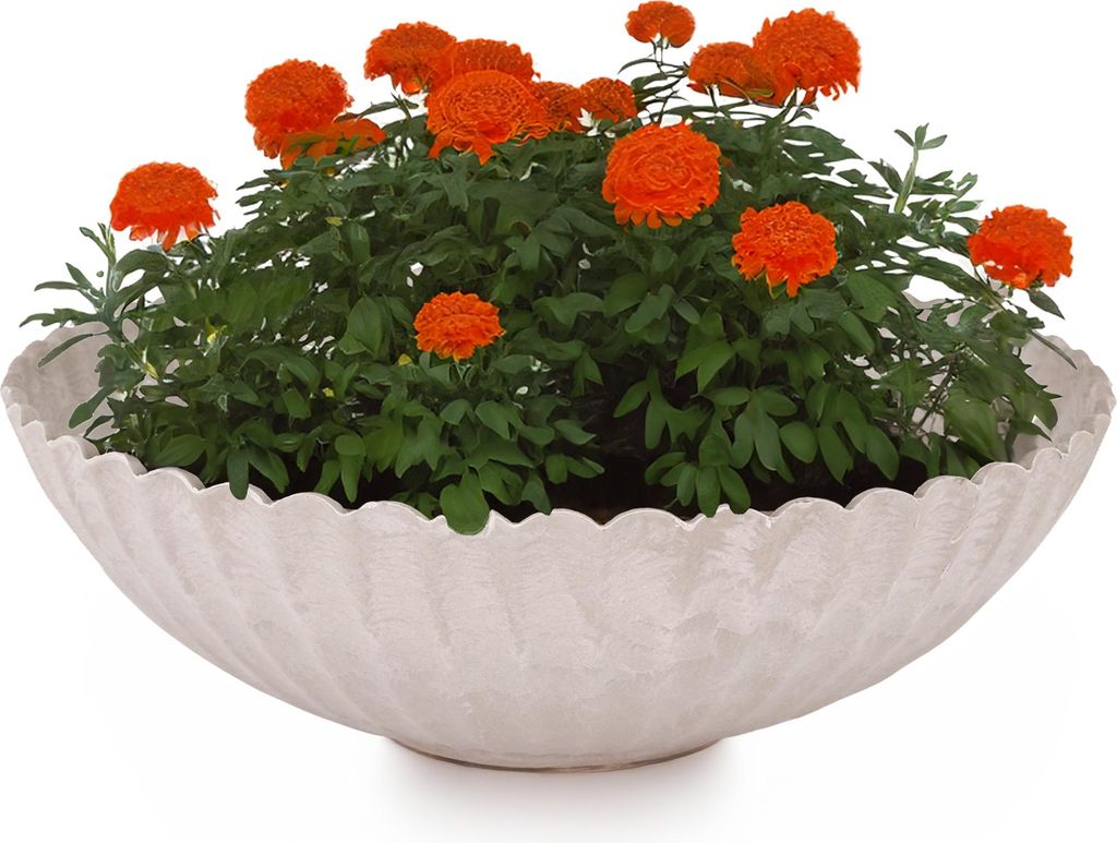 Runde Pflanz-Schale gewellt für draussen sand beige marmoriert 22 cm