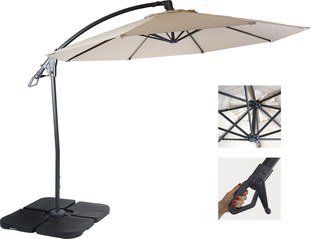 Deluxe Ampelschirm MCW-D14, Sonnenschirm, rund Ø 3m Polyester Alu/Stahl 14kg creme-weiß mit Ständer
