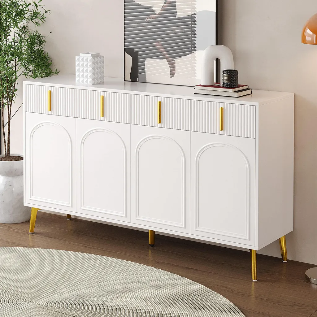 Grand Buffet de Salon pour Vaisselle et Rangement Blanc 140x37,8cm