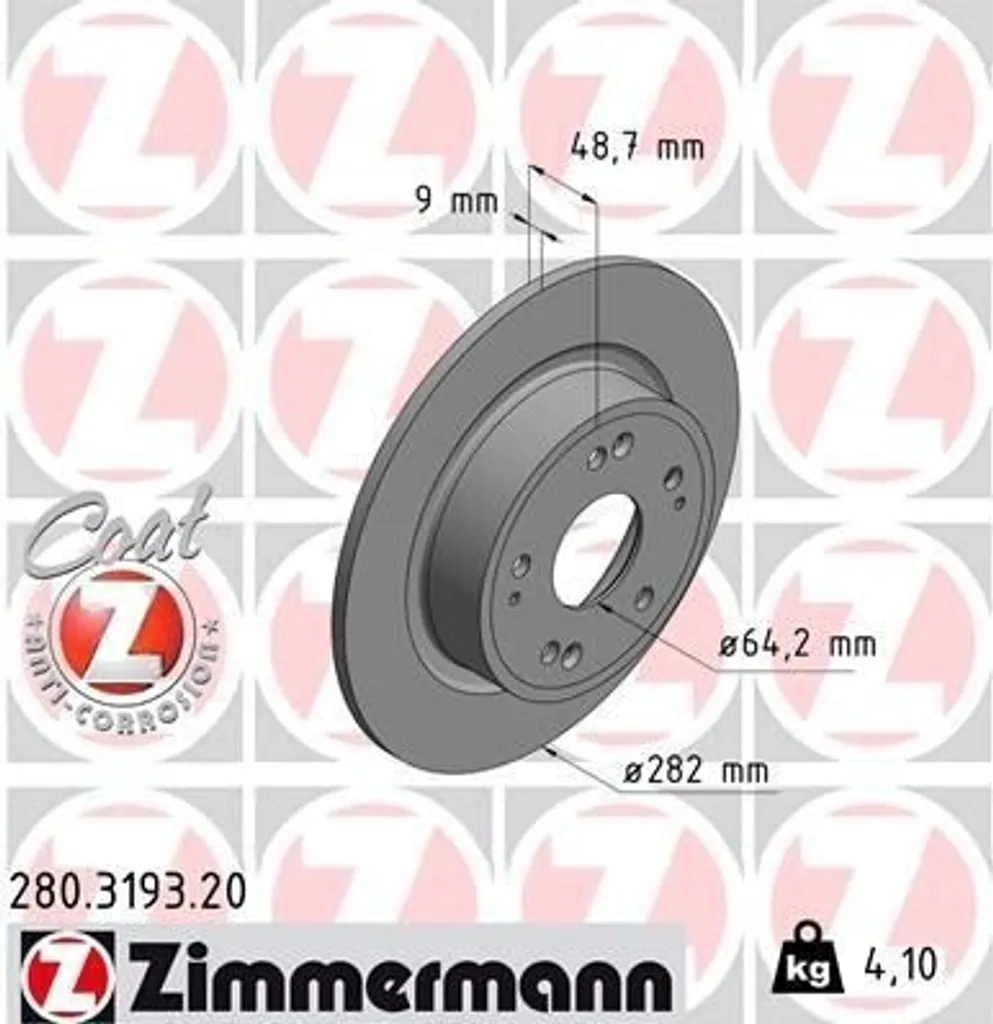 Disque de frein ZIMMERMANN 280.3193.20 pour Honda HR-V RU arrière