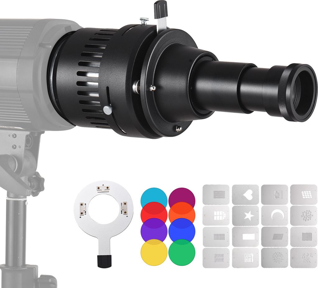 Bowens Mount Optical Snoot Conical Focalize Condenser Art Special Effects Shaped Beam Light Zylinder mit 120 mm F2.0-Objektiv, Kartensteckplatz-Ada...