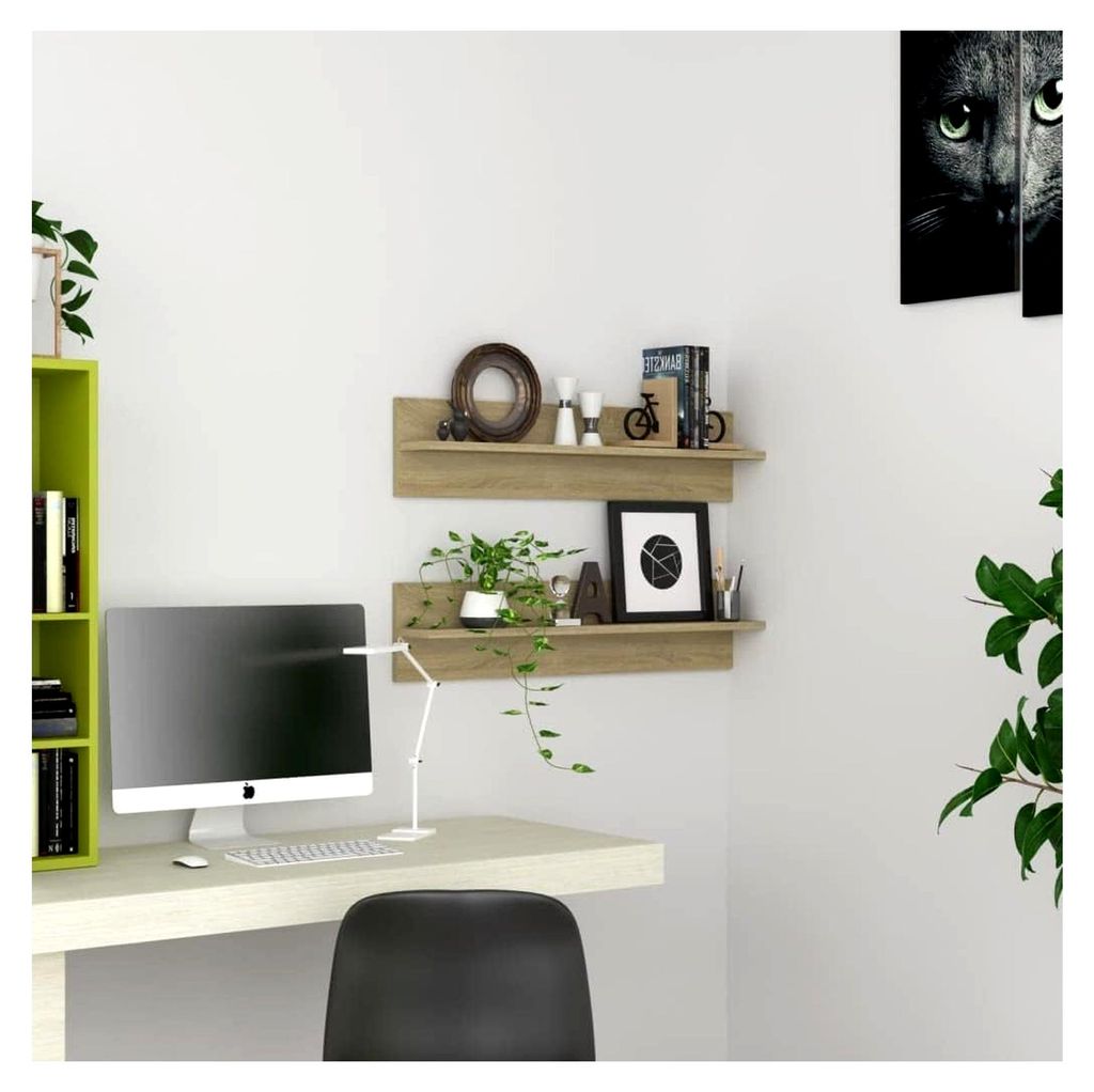 2X Wandregal Bücherregal Hängeregal Schweberegal Wandboard Dekoregal Wandablage Sonoma-Eiche 80x11,5x18cm