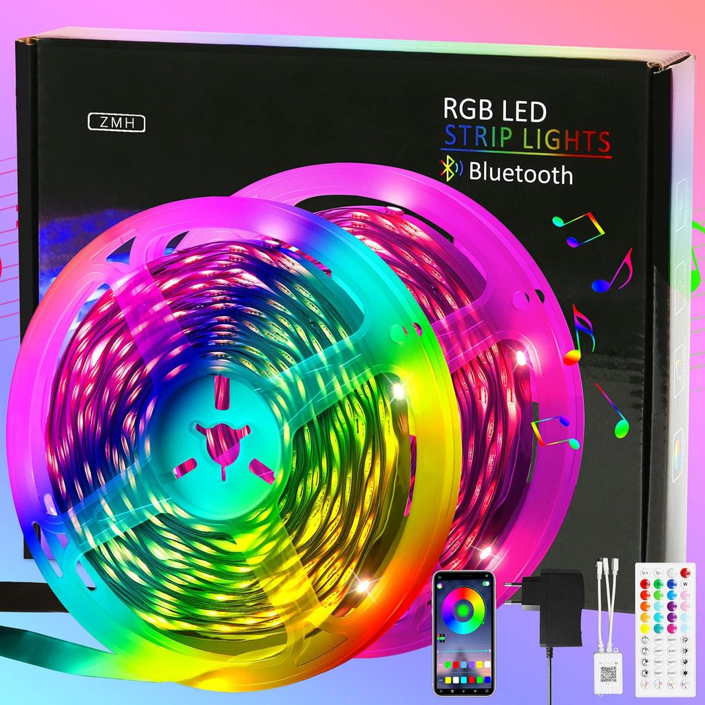 5m RGB Farbwechsel Stripes Streifen mit Netzteil 5050 LEDs Band Lichterkette Selbstklebend LED Leiste Lichtband Beleuchtung Govee LED Strip MEHRWEG 