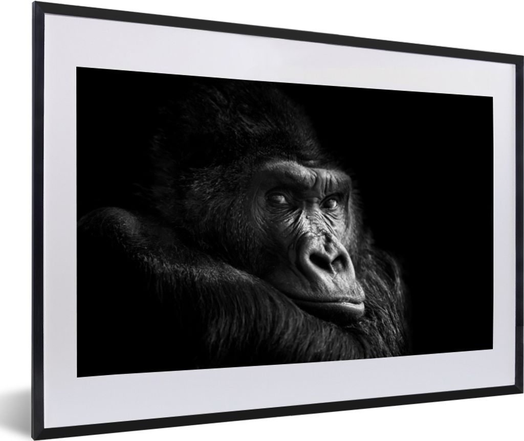MuchoWow® Gerahmtes Poster Gorilla - Affe - Schwarz - Weiß Produktbild 