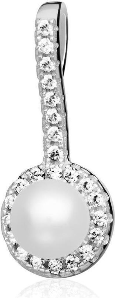 Damen Kettenanhänger Silber rhodiniert mit weißen Zirkoniasteinen und Muschelperle