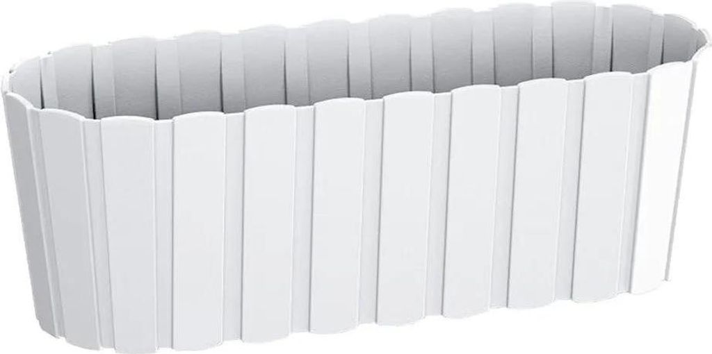 A white rectangular planter with a ribbed texture.