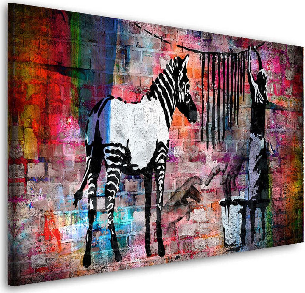 Street Art Zebra Tier Wandbild Leinwandbild Kunst Deko XL: 120x80x4cm