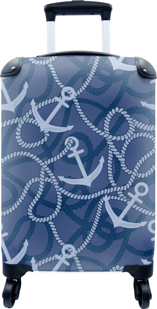 MuchoWow MuchoWow Koffer Handgepäck Trolley Rollkoffer Kleine Reisekoffer mit 4 Rollen - Muster - Anker - Seil - Cabin Size < 55x40x23 cm & 55...