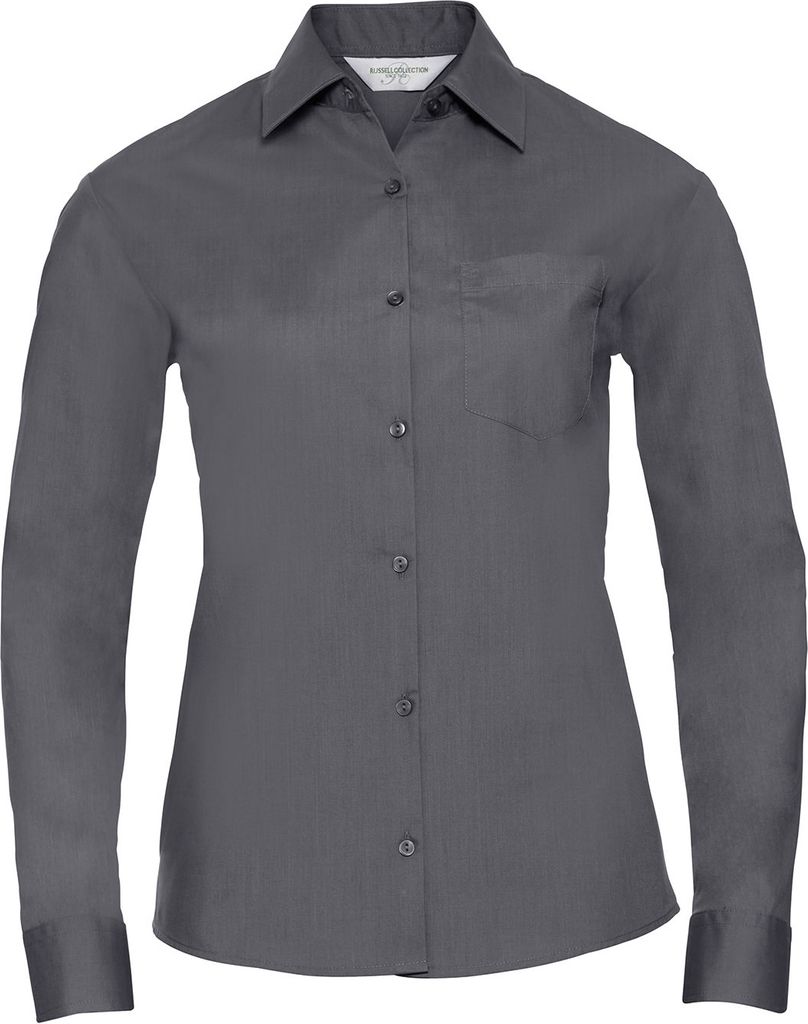 Russell Collection - Hemd Pflegeleicht für Damen Langärmlig RW9467 (XS) (Grau)