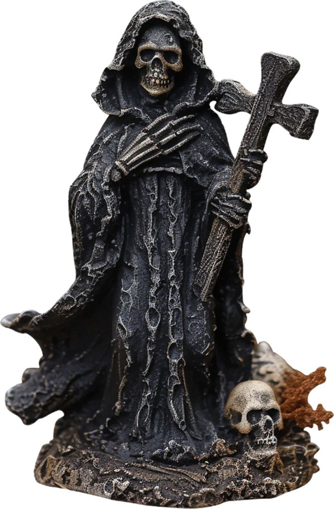 Halloween-Skelettfigur in schwarzer Robe, gotisches Kreuzskelett, Harzstatue, Skulptur, Home-Office, Schreibtisch, Bücherregal, Dekoration, Orname...