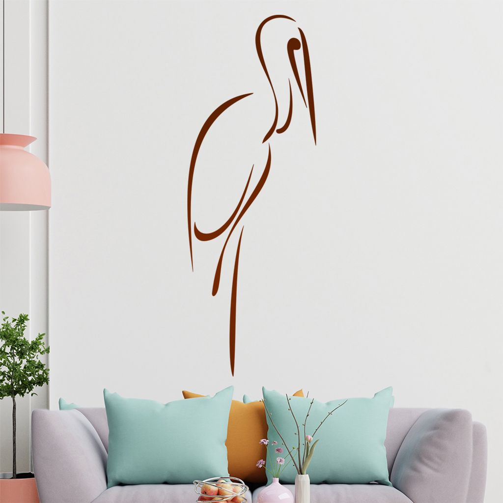 Storch Linien Wandtattoo in 6 Größen - Wandaufkleber Wall Sticker - Dekoration, Küche, Wohnzimmer, Schlafzimmer, Badezimmer