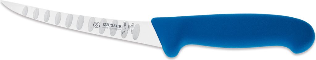 Giesser Messer Ausbeinmesser Fleischermesser rutschfest scharf Klinge gebogen - 15 cm, Stark mit Kullenschliff, Blau