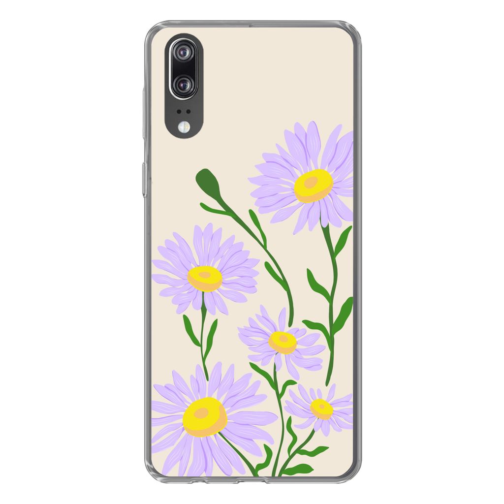 MuchoWow Handyhülle Schutzhülle Hülle für Huawei P20 Blume - Lila - Minimalismus Silikon Softcase Handy Hülle - Hardcover - Geburtstag Teenager