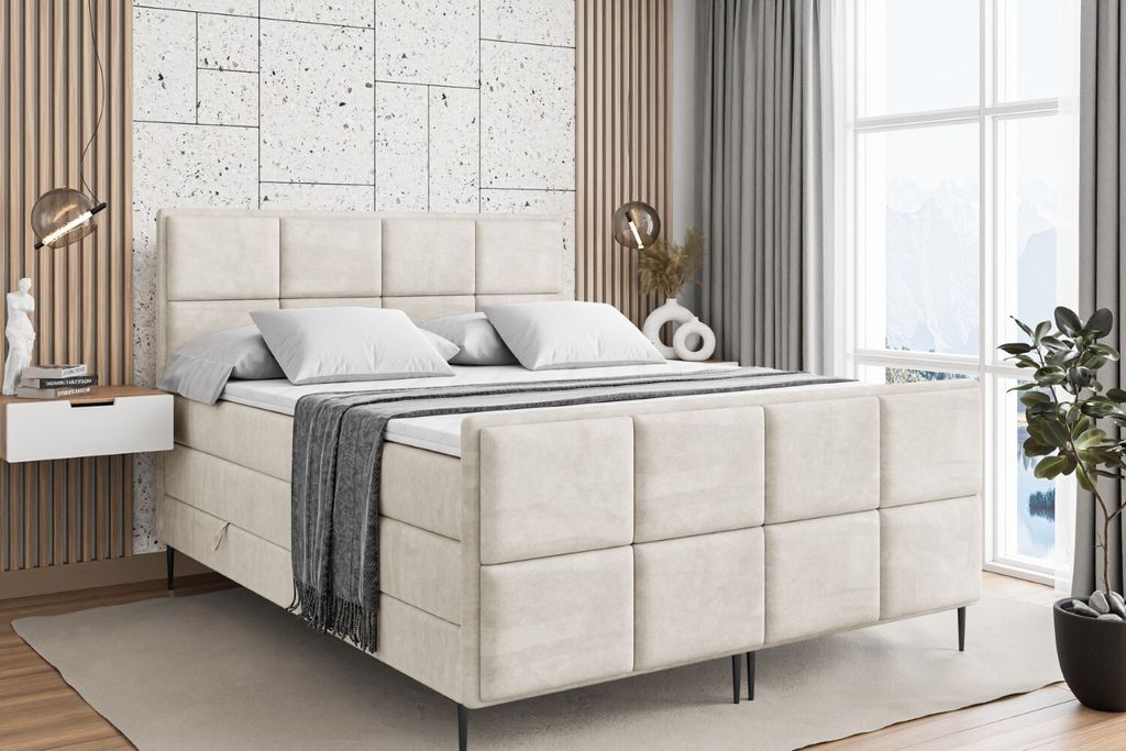 ALTDECOR Boxspringbett mit Schwarz Füßen, Matratze und Lattenrost, Topper, Fußteil, Polsterbett mit Bettkasten, Bett mit Stauraum H3- und H4- Ma...