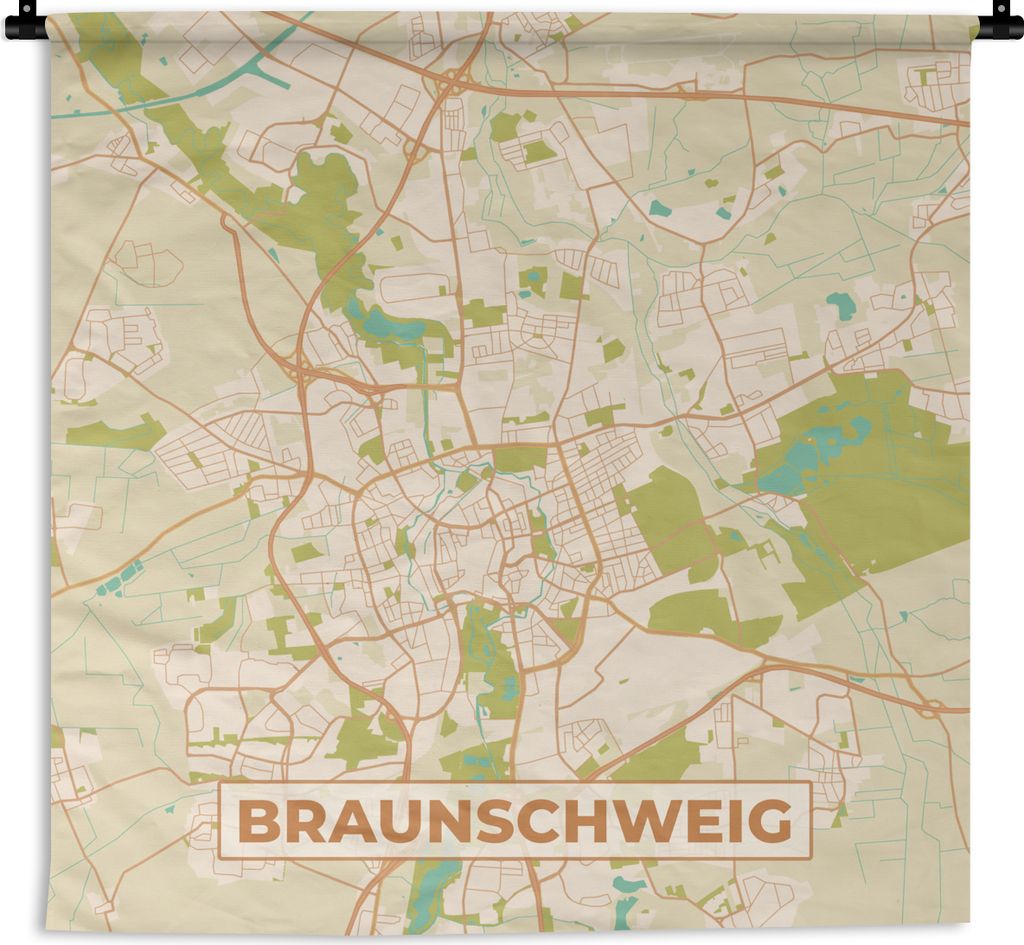 MuchoWow Wandteppich Wandbehang Braunschweg - Karte - Vintage - Stadtplan 150x150 cm Tapisserie Dekoration Wandtuch - Wohnaccessoires - Modernes