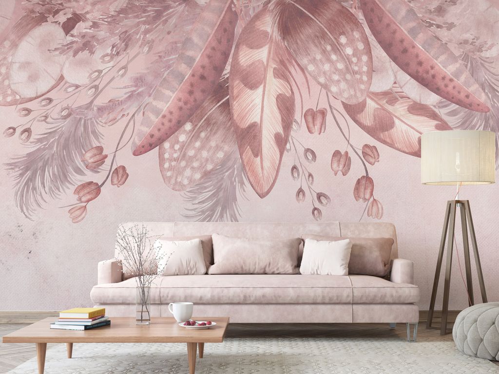 Vlies Fototapete Feder 400x280 cm Tapeten Wandtapete XXL Natur Gefieder Abstrakt rosa b-C-10205-a-b