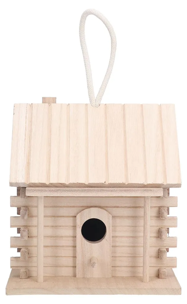 Maisonnette oiseaux en bois naturel, abri suspendu déco de 22 cm