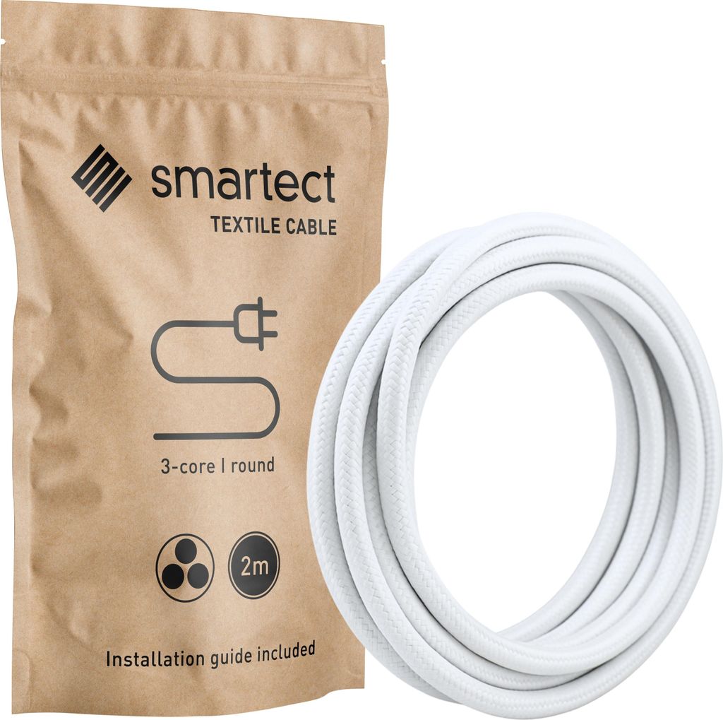 Textilkabel 2 m Weiß 3 adrig rund Lampenkabel Stoffkabel Stromkabel Elektrokabel