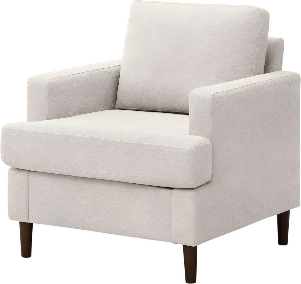 Beiger Loungesessel – Gepolsterter Fauteuil mit Holzbeinen – Moderner Akzentstuhl für Wohnzimmer & Schlafzimmer