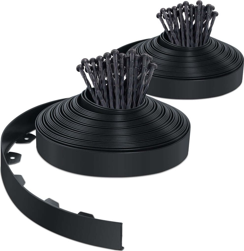 VOUNOT Flexible Rasenkante Beeteinfassungen Kunststoff, mit 80 Erdanker, Länge 40m Höhe 5cm, Schwarz
