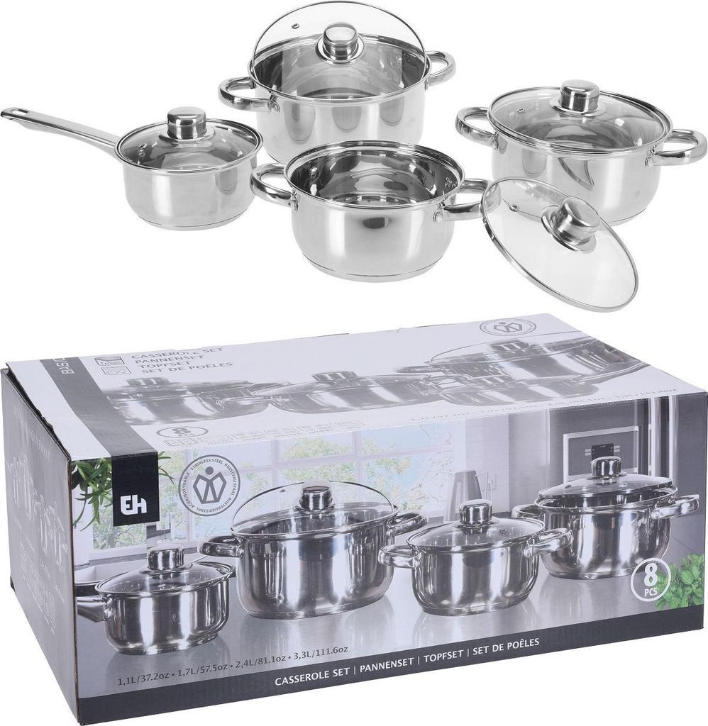 Excellent Houseware Set de 8 casseroles en acier inoxydable Image du produit 