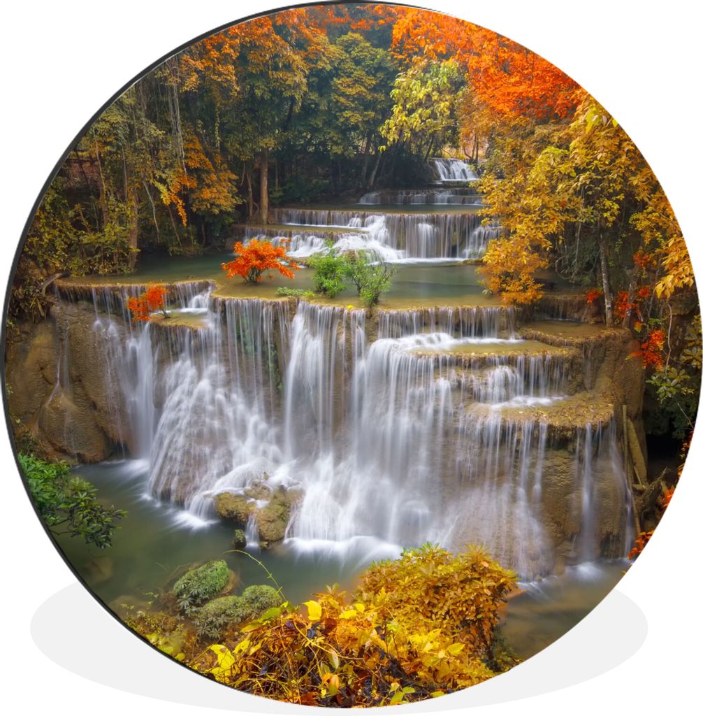MuchoWow Aluminium Wandkreis Bäume - Wasserfall - Herbst Ø 60 cm Wanddeko Modern Wohnzimmer - Wand Kreis - Wandbild - Schlafzimmer - Aluminium ...