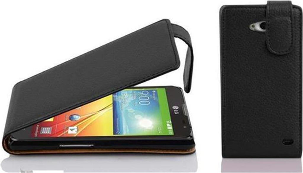 Cadorabo Schutzhülle für LG L70 (1. SIM) Hülle in Schwarz Flip Etui Handyhülle Case Cover Kunstleder