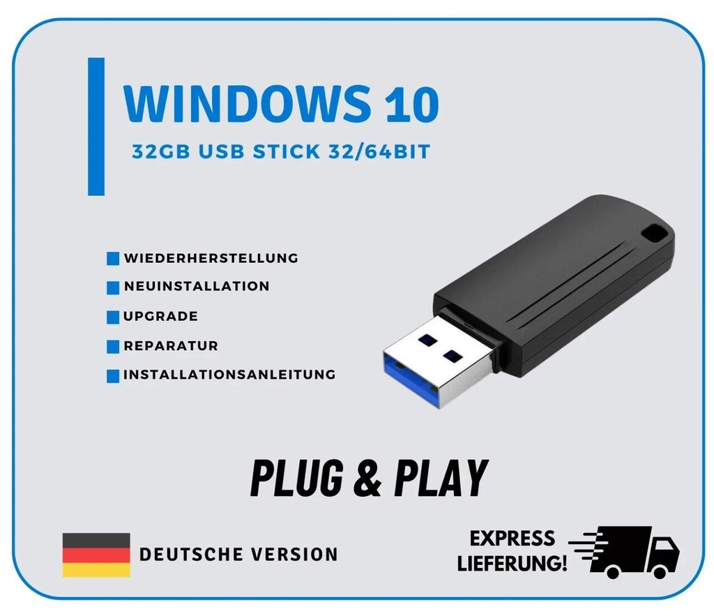 32Gb Windows 10 Pro & Home | Installations Reparatur Usb-Stick | 32/64Bit
