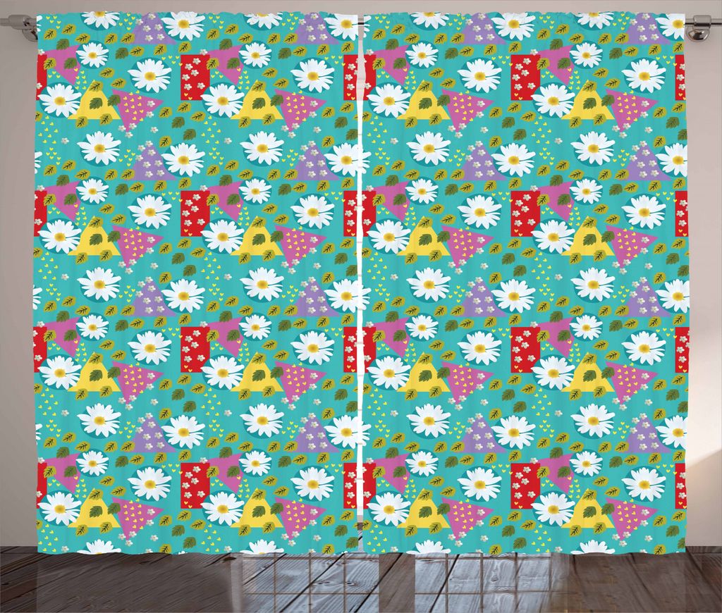 ABAKUHAUS Bunt Rustikaler Vorhang, Blühende Gänseblümchen Blätter, Wohnzimmer Universalband Gardinen mit Schlaufen und Haken, 280 x 245 cm, Meh...