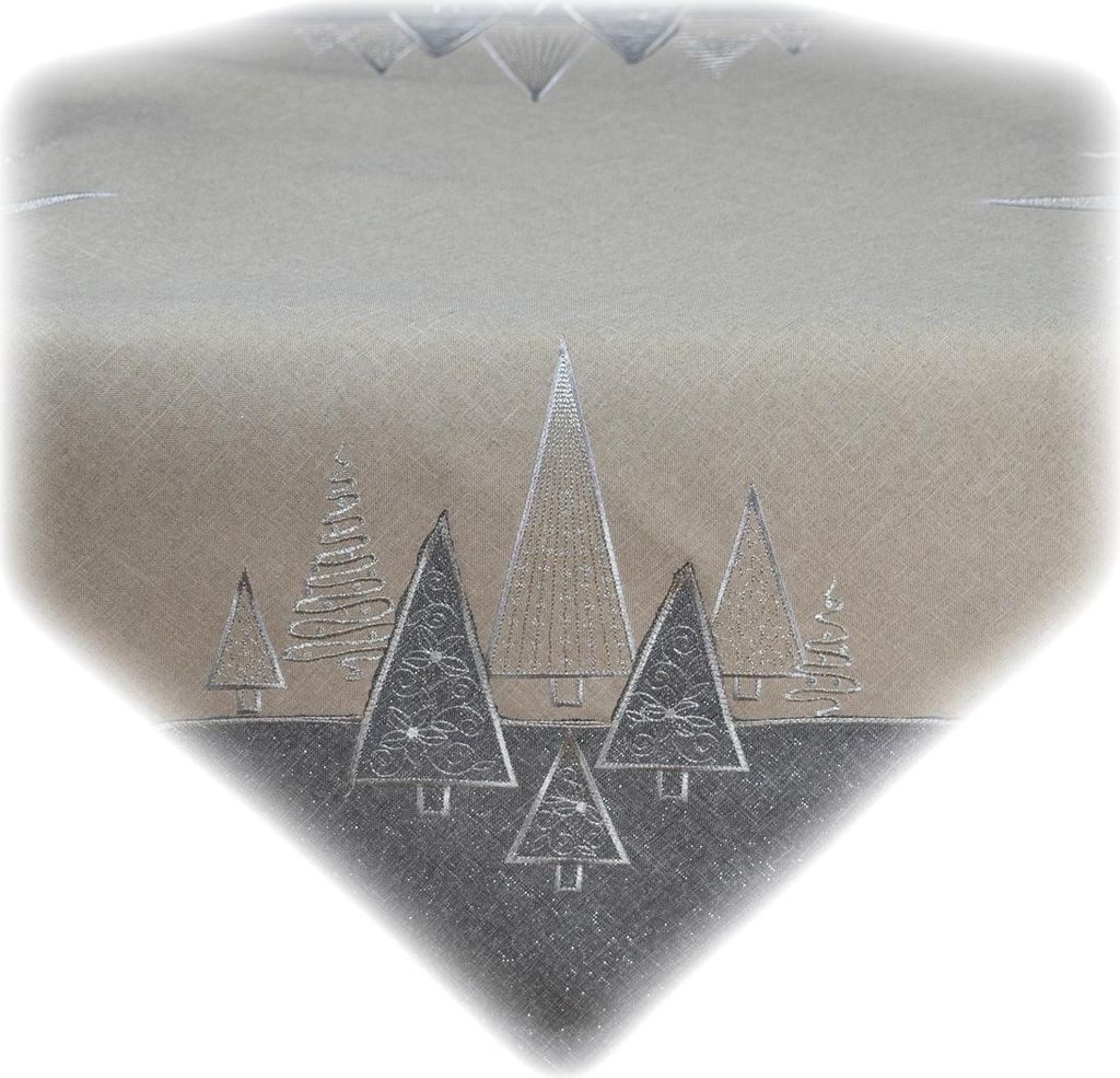 Tischwäsche Tischläufer Stickerei Tannenbäume Winter Weihnachten Deko 85 x 85 cm - grau