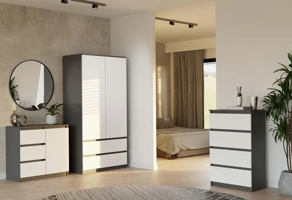 Commode étroite ELBE Anthracite et Blanc - Meuble de Rangement Gain de Place - 9