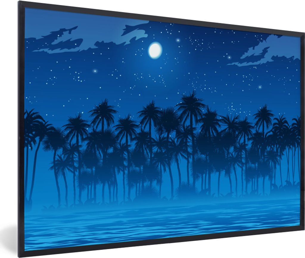 MuchoWow MuchoWow Gerahmtes Poster Sternenhimmel - Palme - Meer 30x20 cm - Poster mit zchwarzem Bilderrahmen - Kunstdruck - Bild-Poster