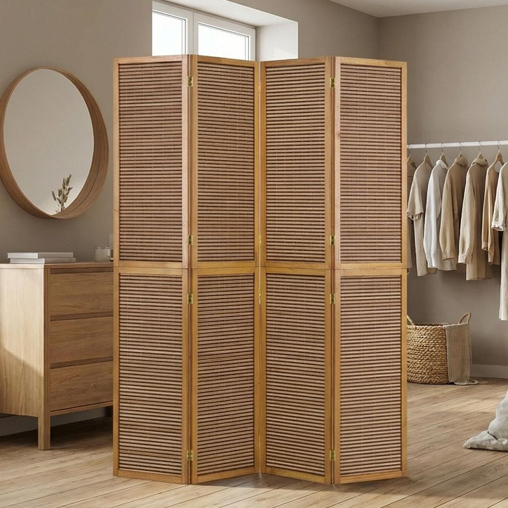 Homestyle4u Paravent Raumteiler 4 teilig XL Bambus Holz Produktbild 