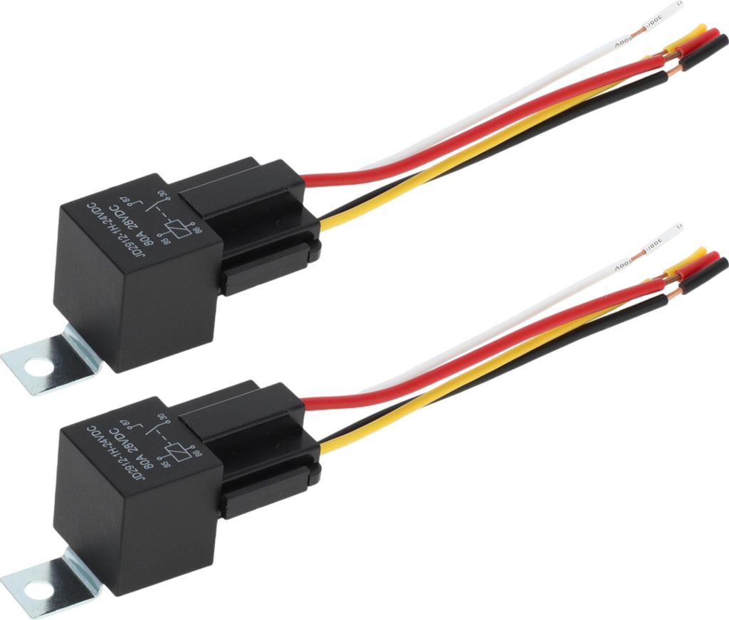 4 Pins 24V 80A 2 Stück Auto-Relais mit Metall-Aufhängeloch mit Kabelbaumsteckdosen Wasserdichtes Auto-Relais Schwarz