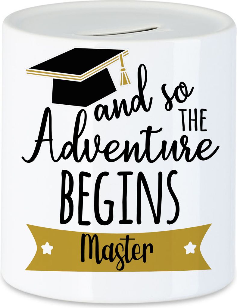 Master Spardose And so the Adventure Begins Masterabschluss Geschenk Absolvent Studium