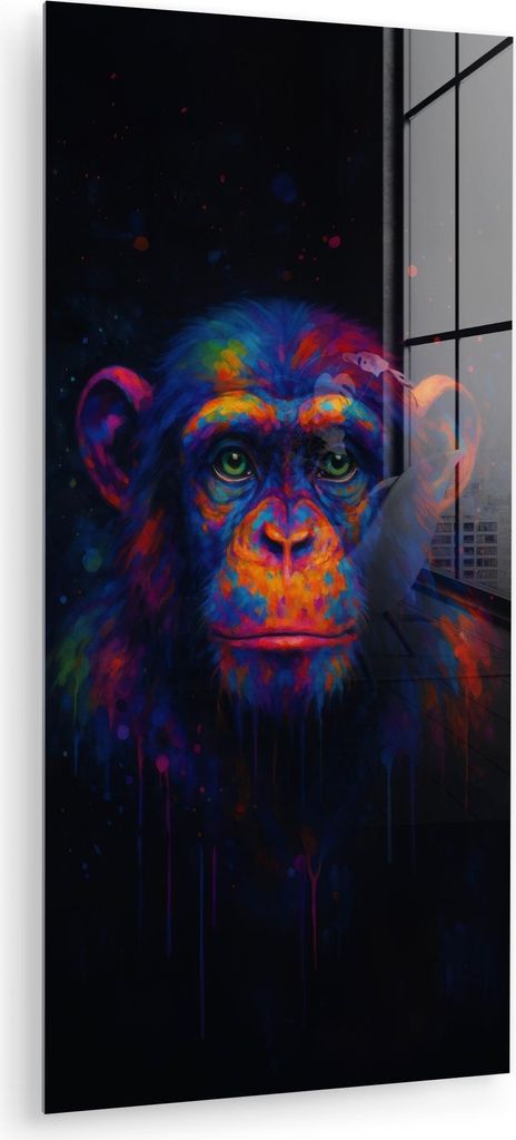 MuchoWow Glasbilder - Bilder auf Wandbild - Foto auf Glas Bunt - Affe - Abstrakt 60x120 cm Wanddekoration aus Glas - Acrylglasbild - Acrylbilder - ...
