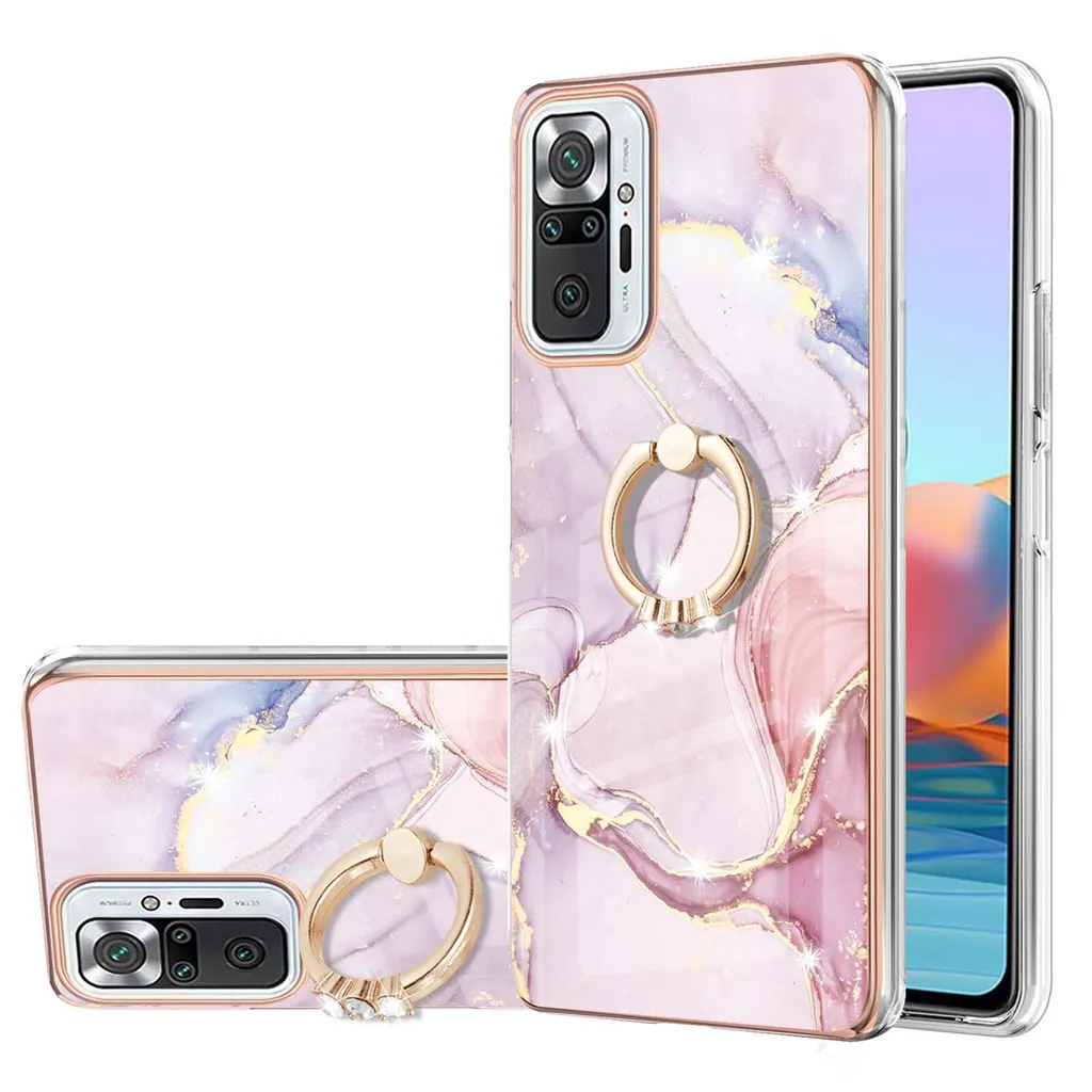 Custodia Marble per Xiaomi Redmi Note 10 Pro/10 Pro Max, custodia protettiva in silicone TPU con supporto ad anello Grigio