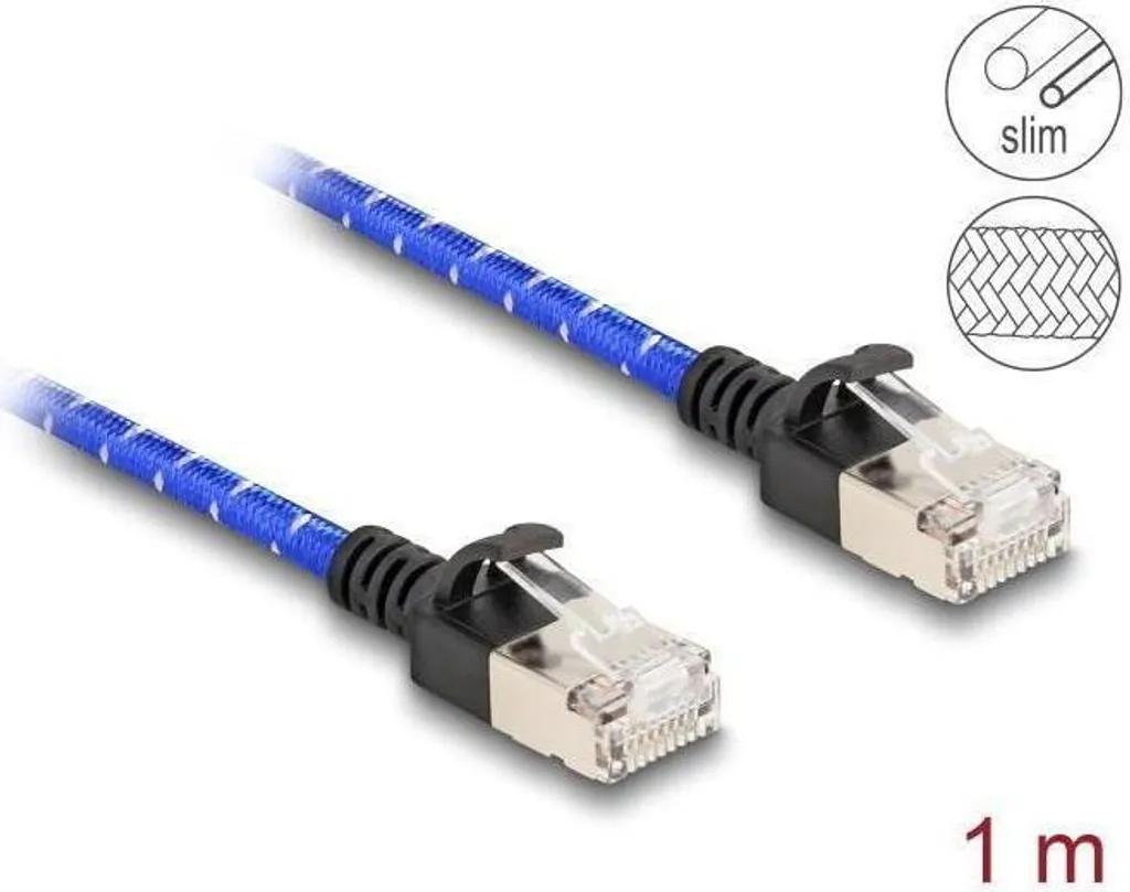 Cavo Patch RJ45 Cat.6A Slim 1m U/FTP Blu | Cavo Rete Alta Densità Intrecciato