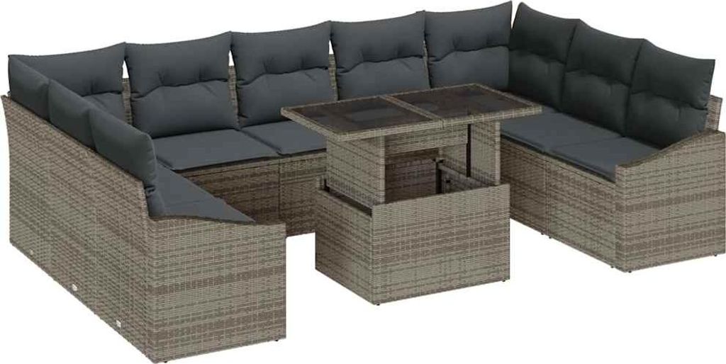 vidaXL Sofa Set mit Kissen 10 pcs Grau Poly-Rattan